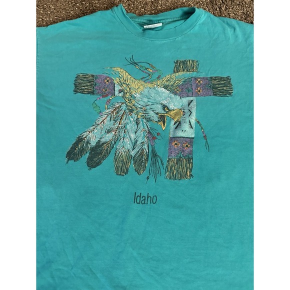 Vintage Native American Feathers Eagle Beads Graphic T Shirt XL Hanes USA - Picture 5 of 5